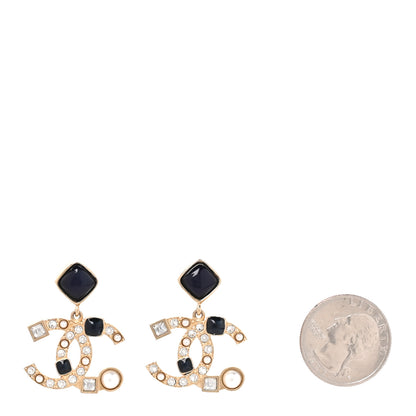 Chanel Resin Crystal Pearl CC Drop Earrings Gold Black 2 of 5