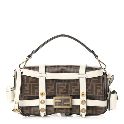Fendi Glazed Fabric Vitello Century FF 1974 Large Baguette Cage Mogano Panna White Ice 1 of 11