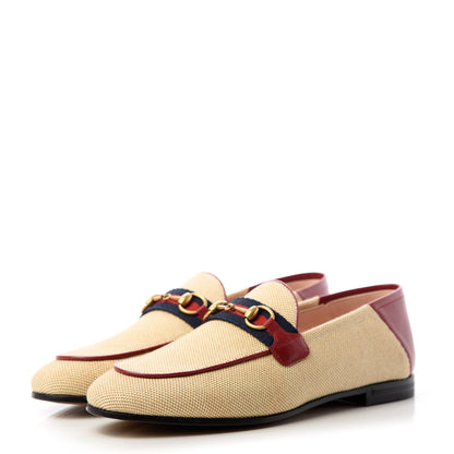 Gucci Canvas Malaga Kid Web Womens Horsebit Brixton Loafers 37 Sand Romantic Cerise 3 of 11
