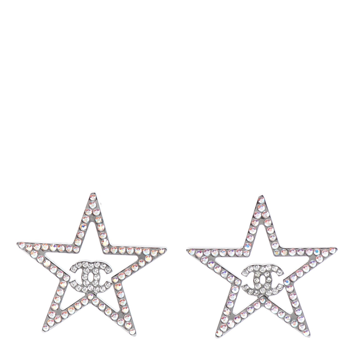Chanel Ruthenium Crystal Star CC Earrings Iridescent Pink 1 of 4
