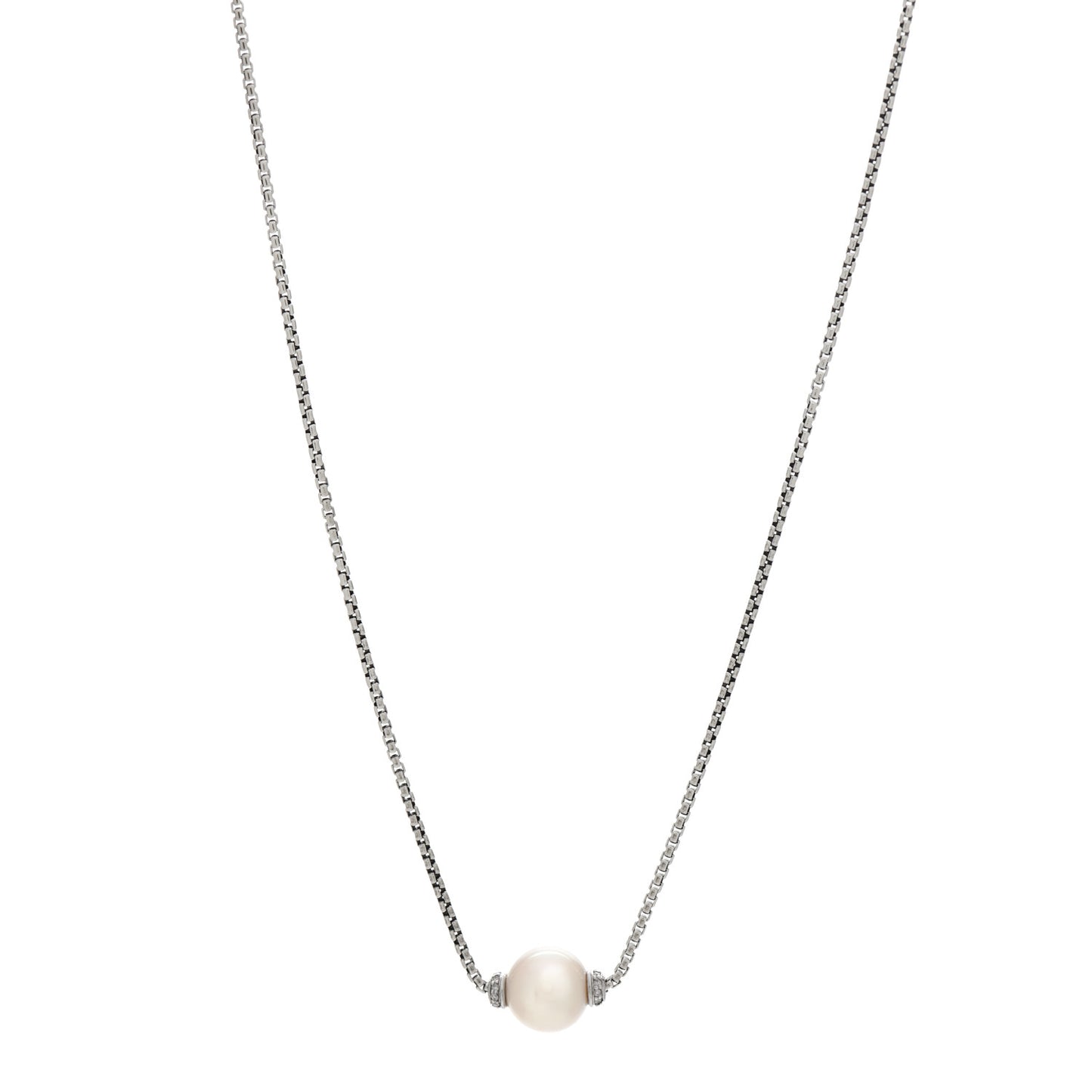 Sterling Silver Diamond South Sea Pearl 10mm Solari Pendant Necklace