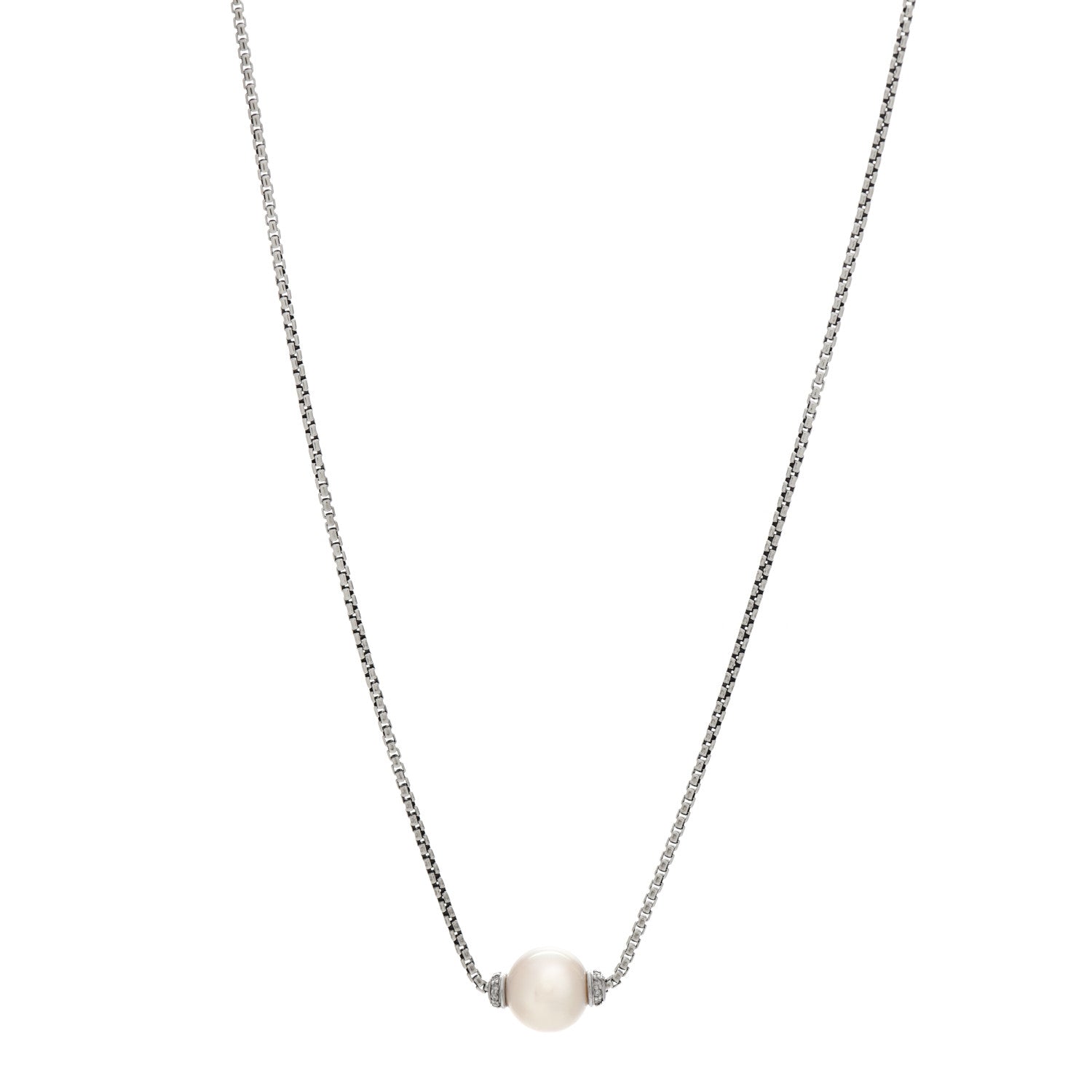 David Yurman Sterling Silver Diamond South Sea Pearl 10mm Solari Pendant Necklace 1 of 3