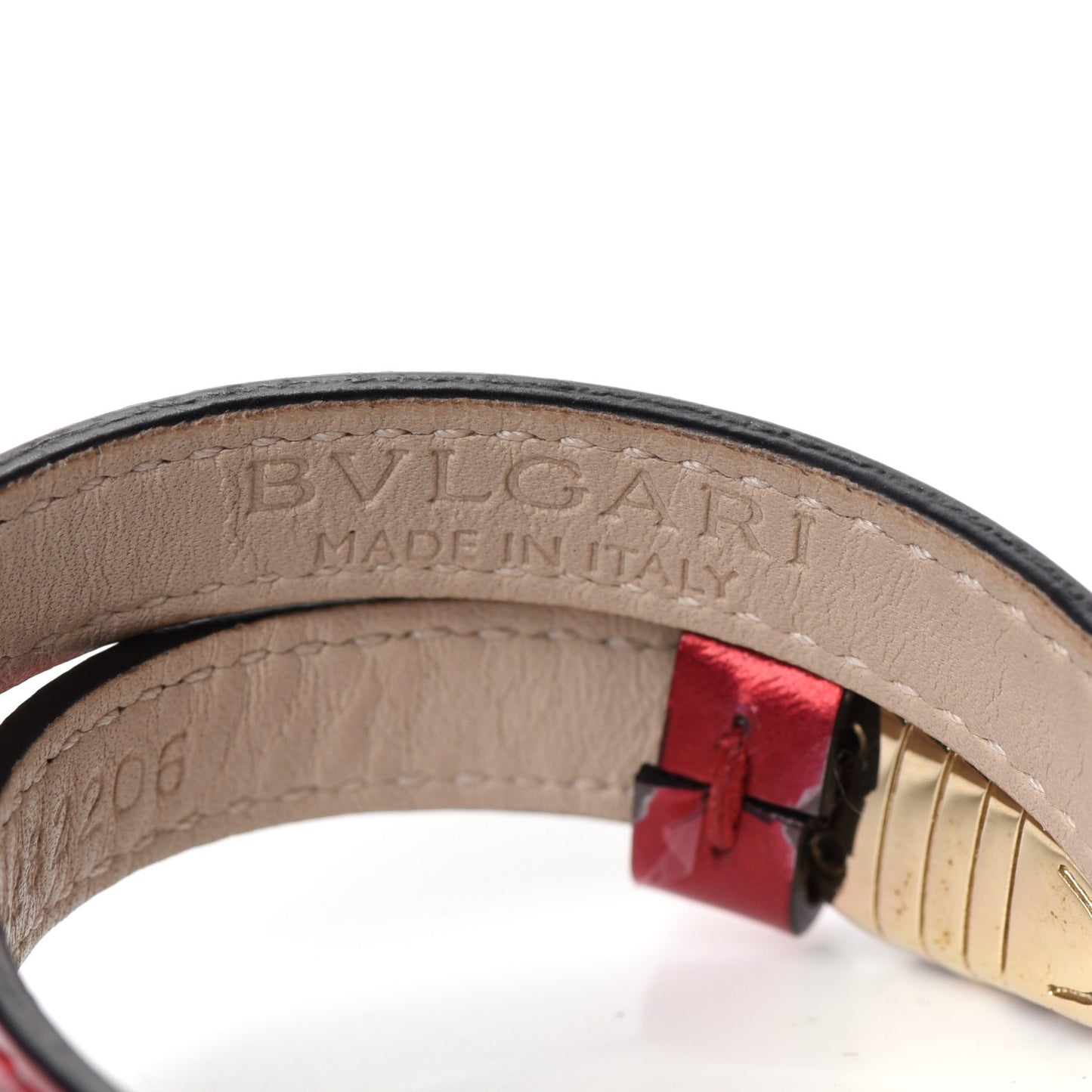 Metallic Calfskin Serpenti Forever Double Coil Bracelet S Red