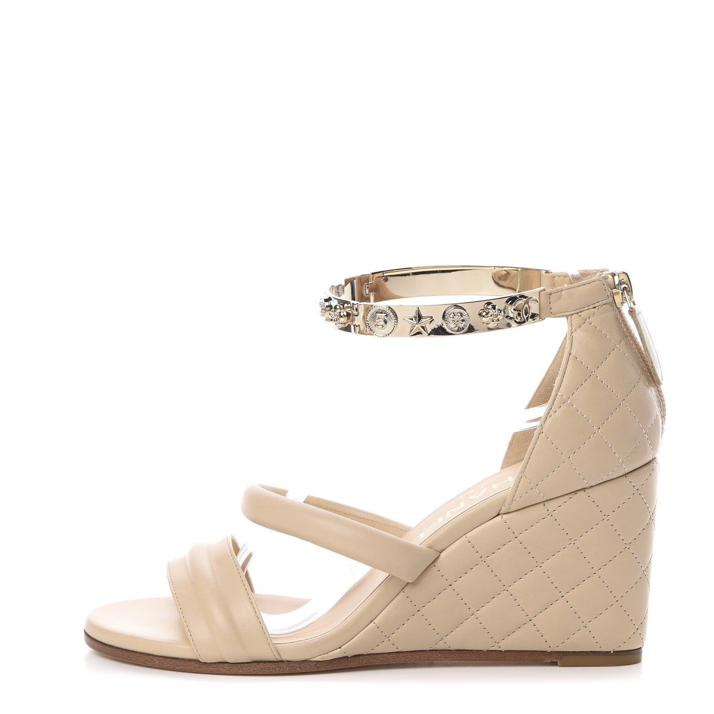 Lambskin Charms Wedge Sandals 36 Beige
