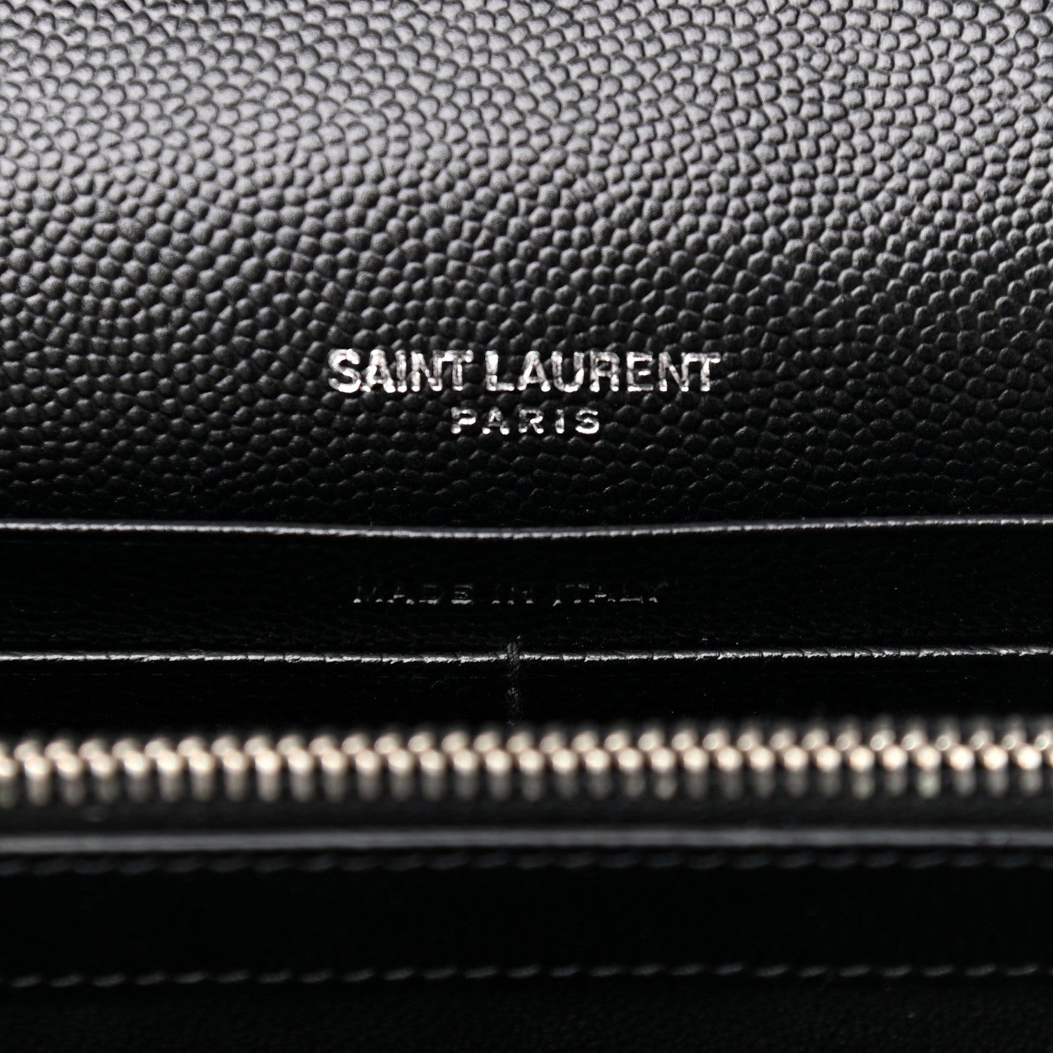 Saint Laurent Grain De Poudre Matelasse Chevron Monogram Chain Wallet Black 6 of 11