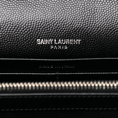 Saint Laurent Grain De Poudre Matelasse Chevron Monogram Chain Wallet Black 6 of 11