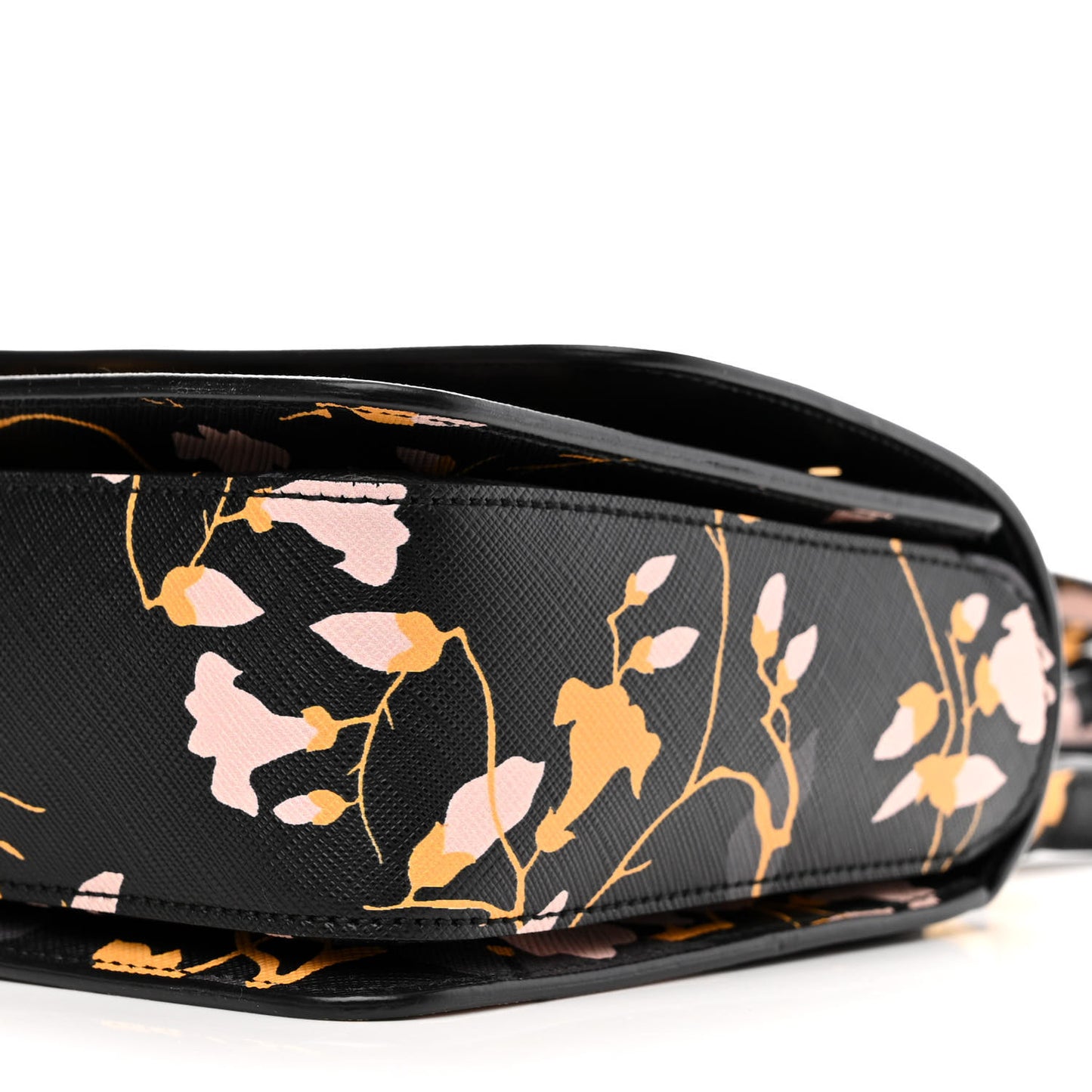 Hammered Calfskin Floral Printed Seila Top Handle Crossbody Bag Black Multicolor