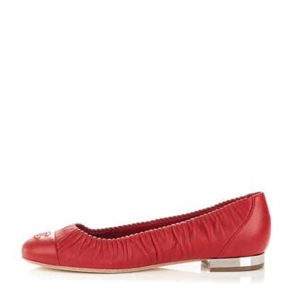 Chanel Lambskin CC Cap Toe Ballerina Flats 39 Red 1 of 7