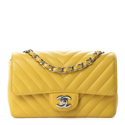 Chanel Caviar Chevron Quilted Mini Rectangular Flap Yellow 1 of 11