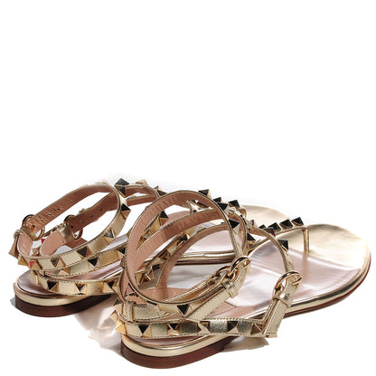 Valentino Garavani Metallic Nappa Rockstud Ankle Wrap Flat Thong Sandals 38.5 Platino 4 of 7