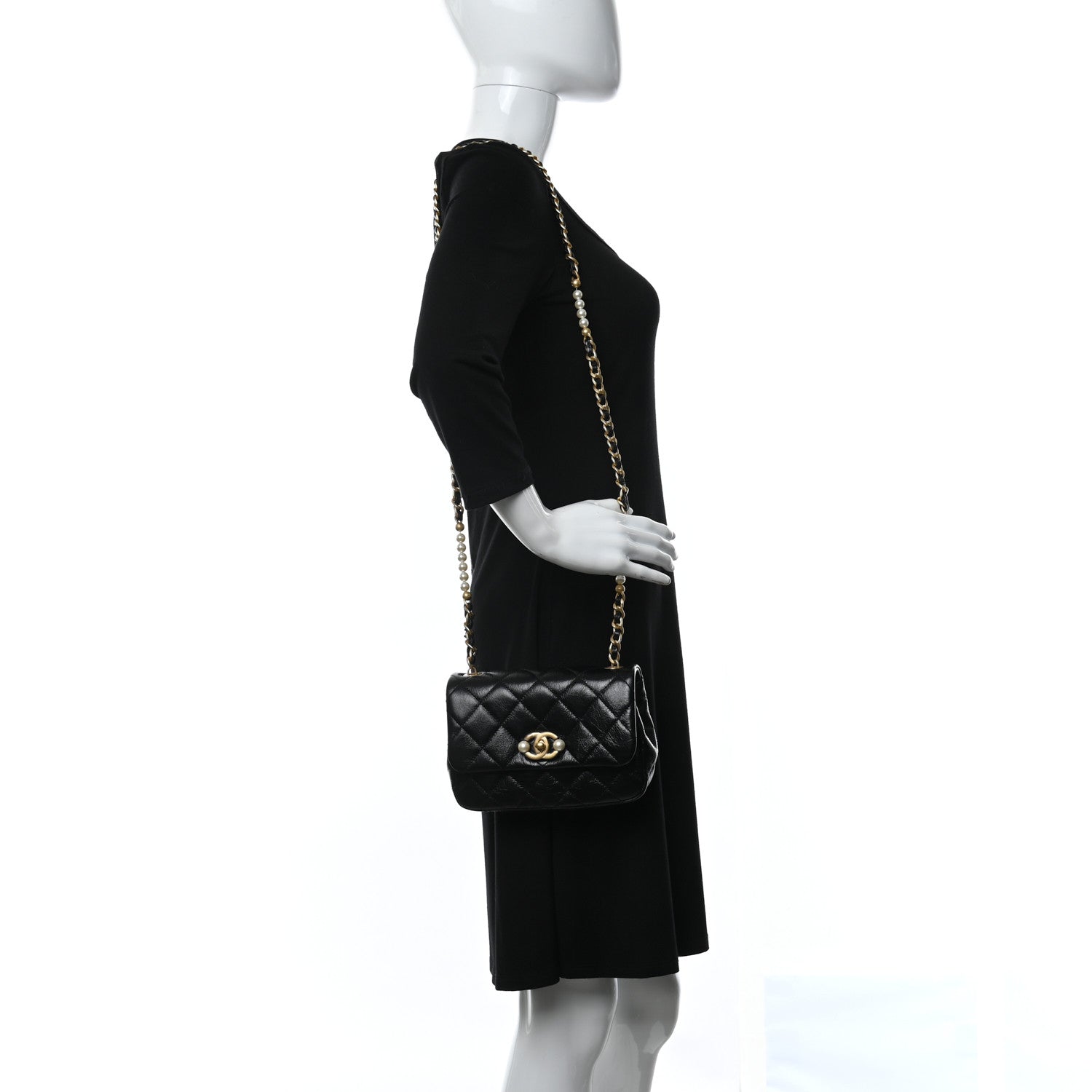 Chanel Glazed Calfskin Quilted Mini Pearl Side Flap Black 2 of 11