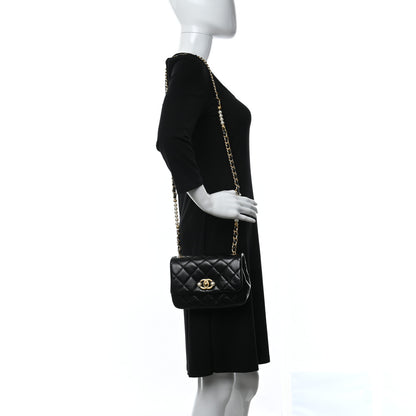 Chanel Glazed Calfskin Quilted Mini Pearl Side Flap Black 2 of 11