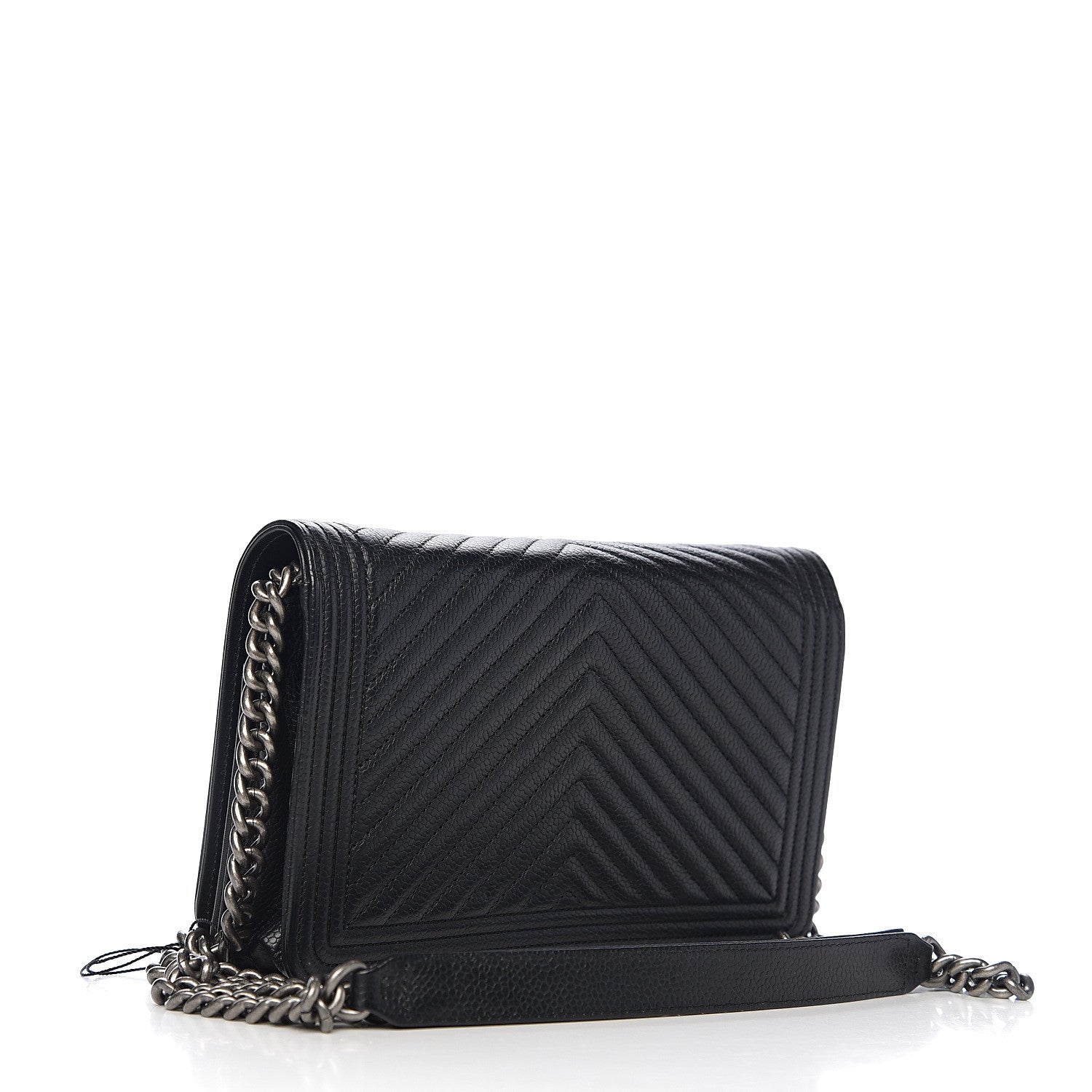 Chanel Grained Calfskin Chevron Quilted Boy Wallet On Chain WOC Black 2 of 14
