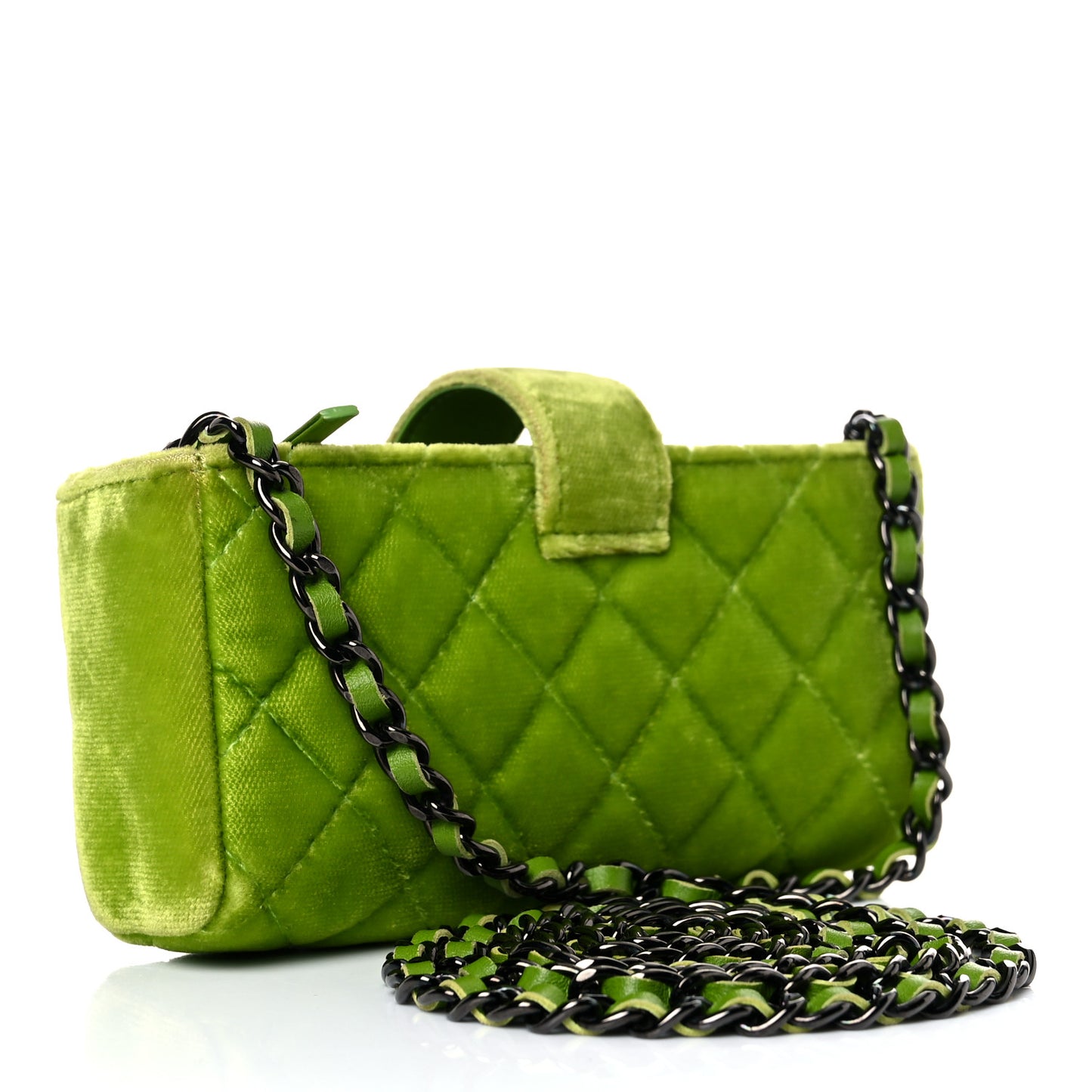 Velvet Quilted Mini Phone Holder Crossbody Bag Green