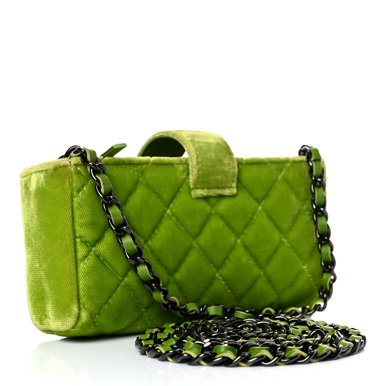 Chanel Velvet Quilted Mini Phone Holder Crossbody Bag Green 3 of 17