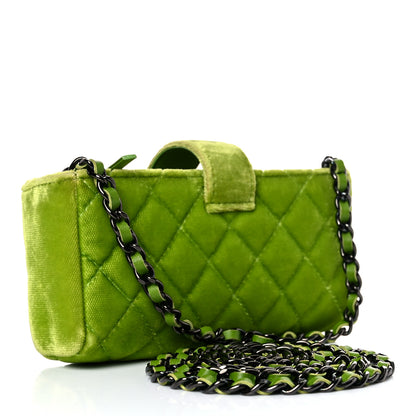 Chanel Velvet Quilted Mini Phone Holder Crossbody Bag Green 3 of 17