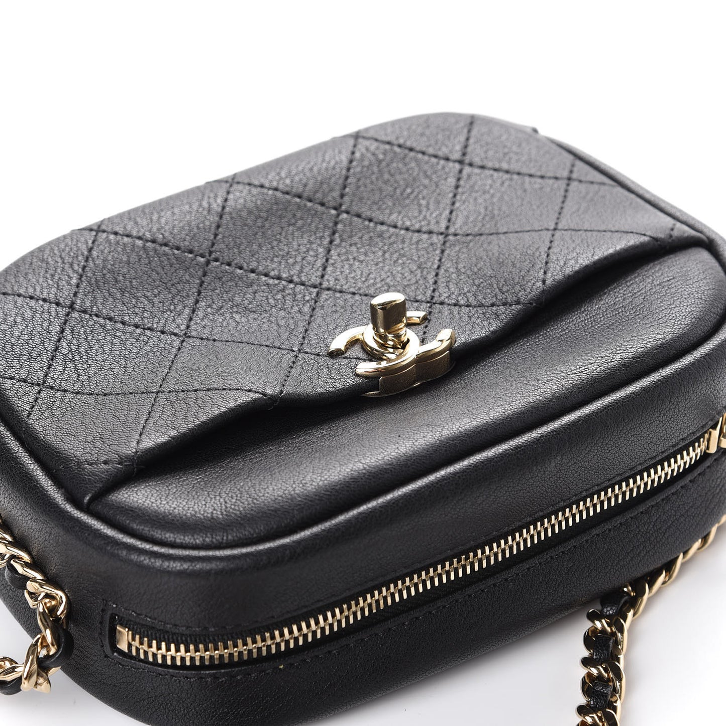 Goatskin Quilted Small Casual Trip Camera Case Black