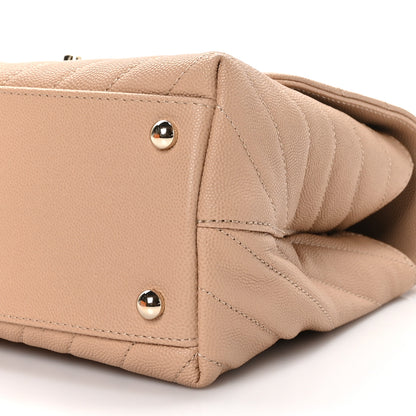 Chanel Caviar Chevron Quilted Small Coco Handle Flap Beige 10 of 11
