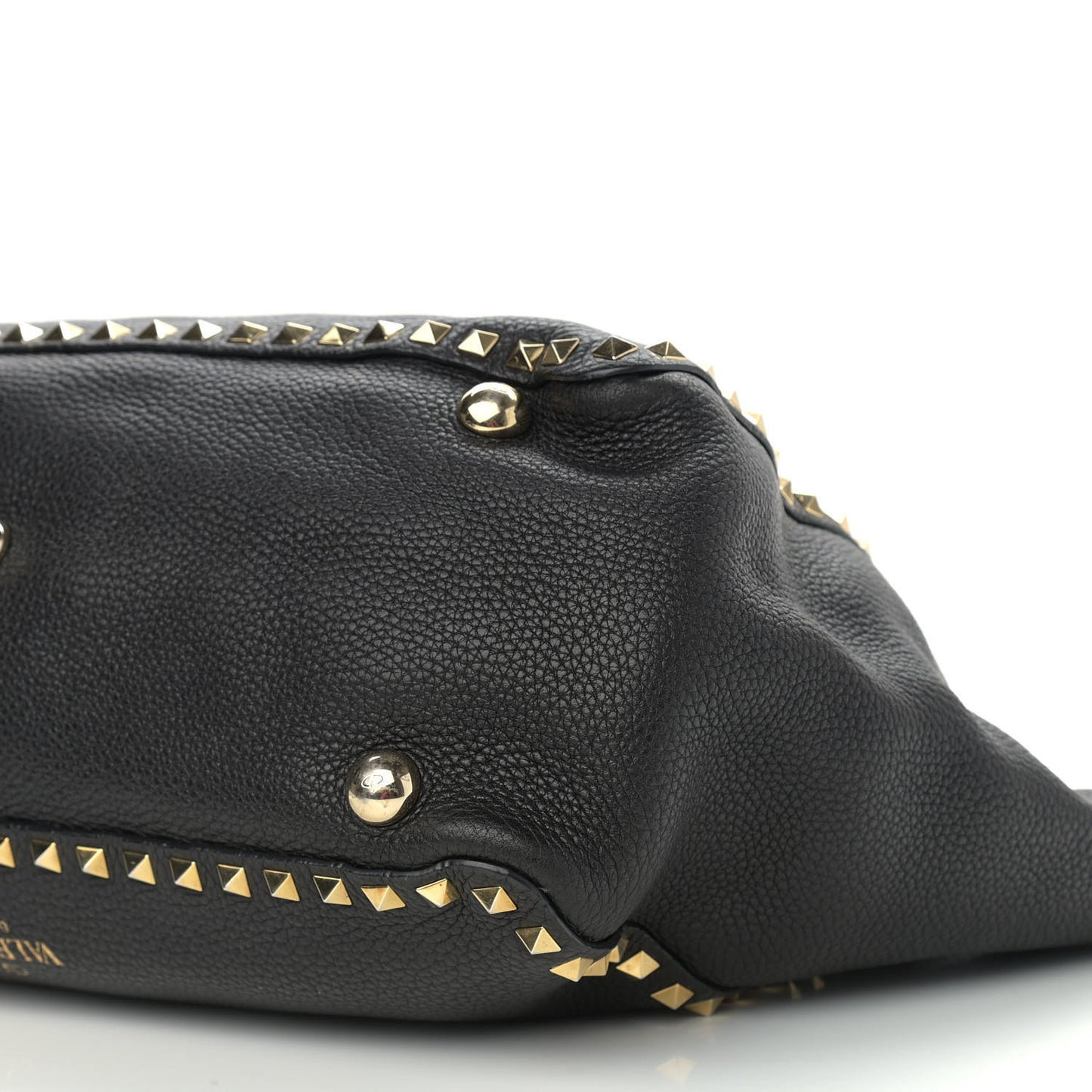 Pebbled Calfskin Medium Rockstud Tote Black