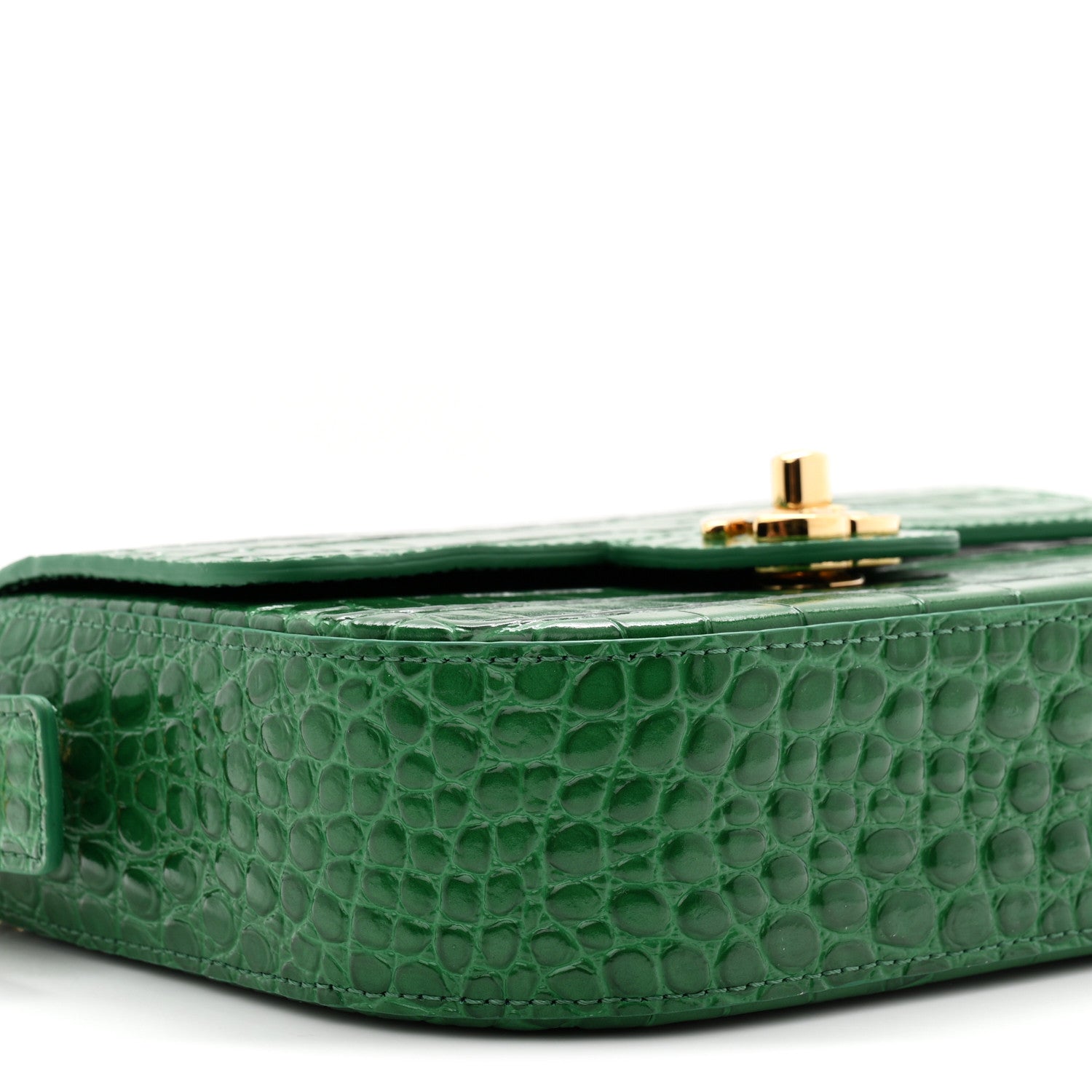 Chanel Calfskin Crocodile Embossed Turn Around Mini Flap Emerald 9 of 10