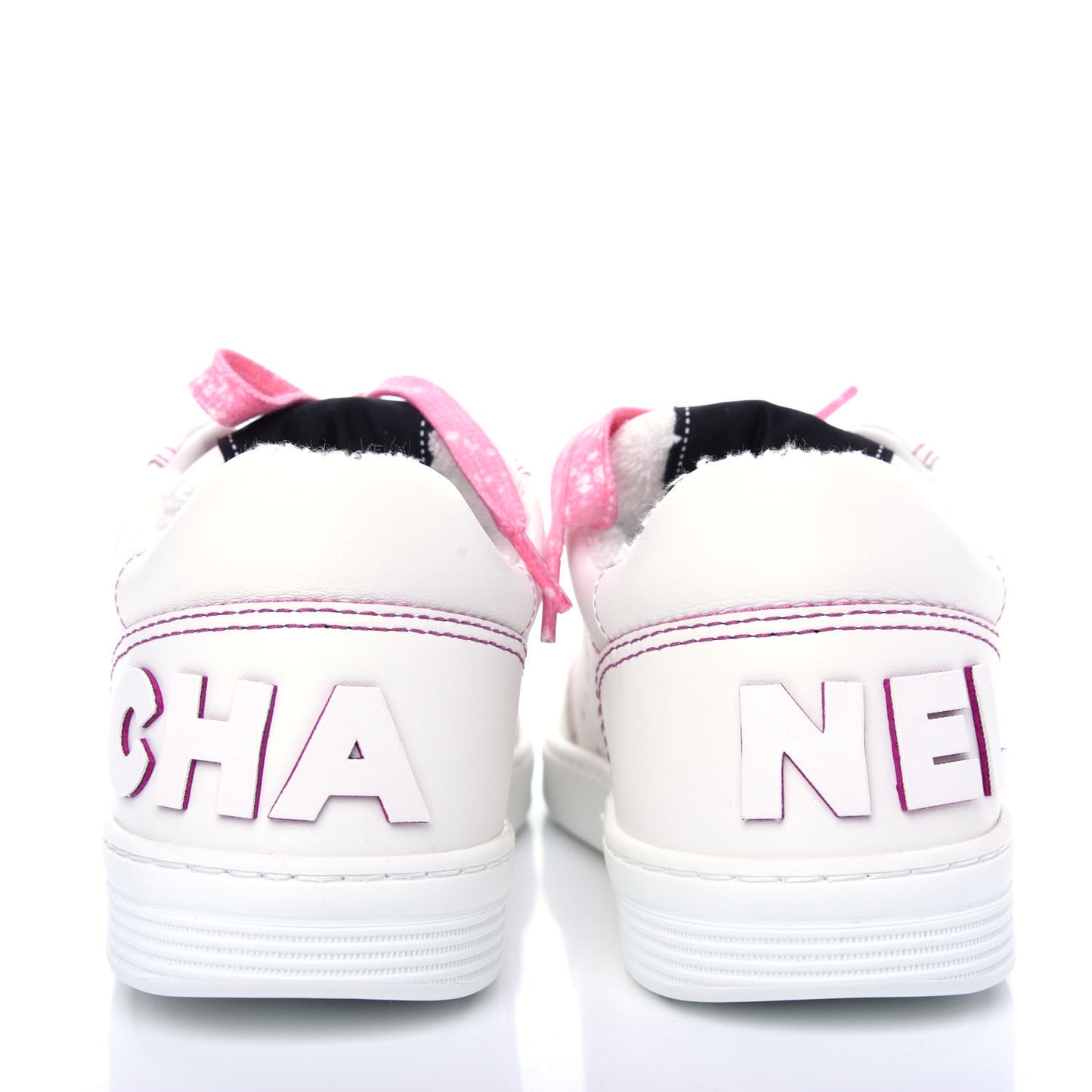 Calfskin Womens Logo Sneakers 37.5 White Pink
