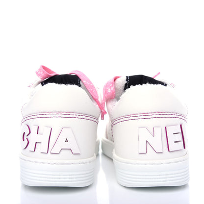 Chanel Calfskin Womens Logo Sneakers 37.5 White Pink 7 of 11