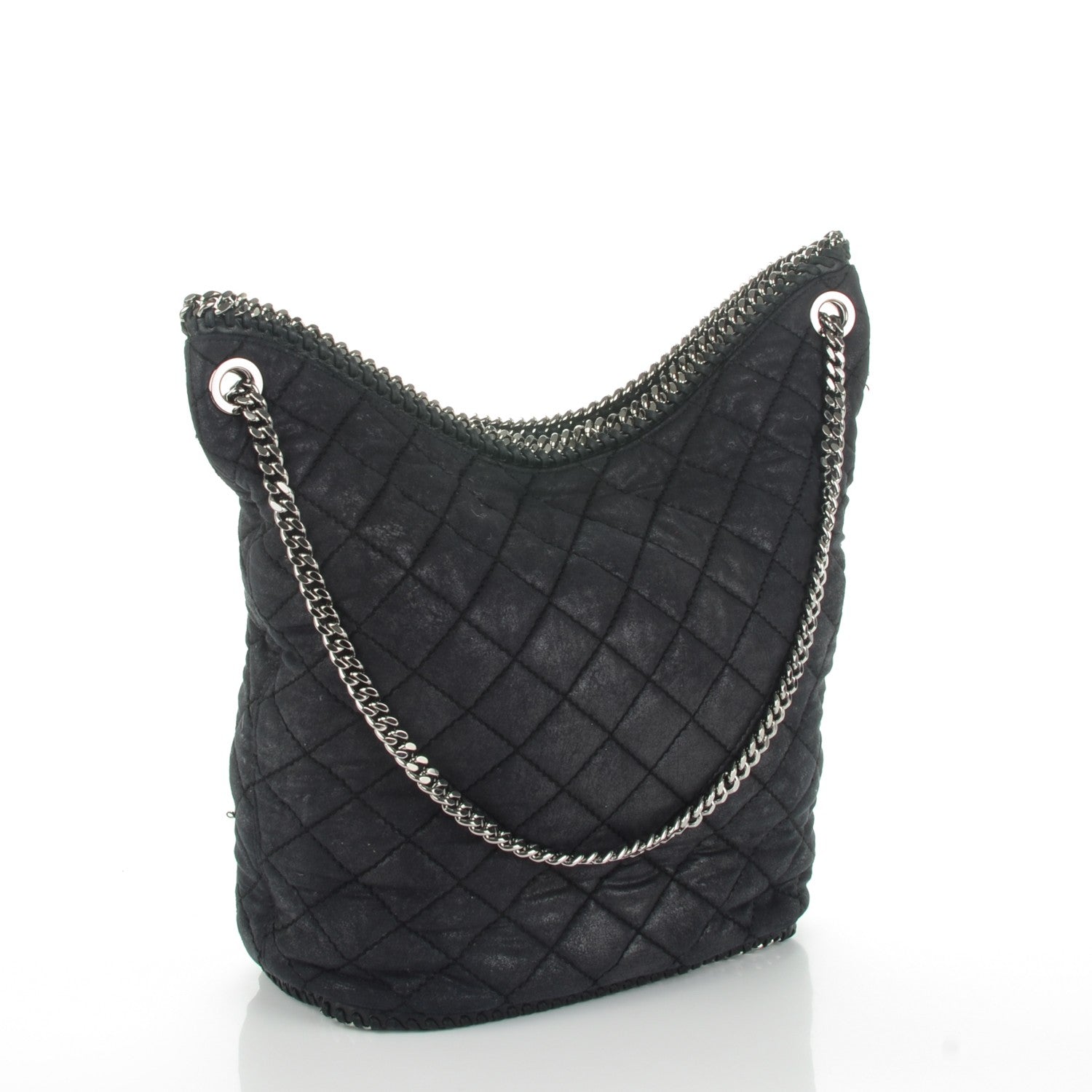 Stella McCartney Quilted Shaggy Deer Large Falabella Bucket Bag Black 3 of 7