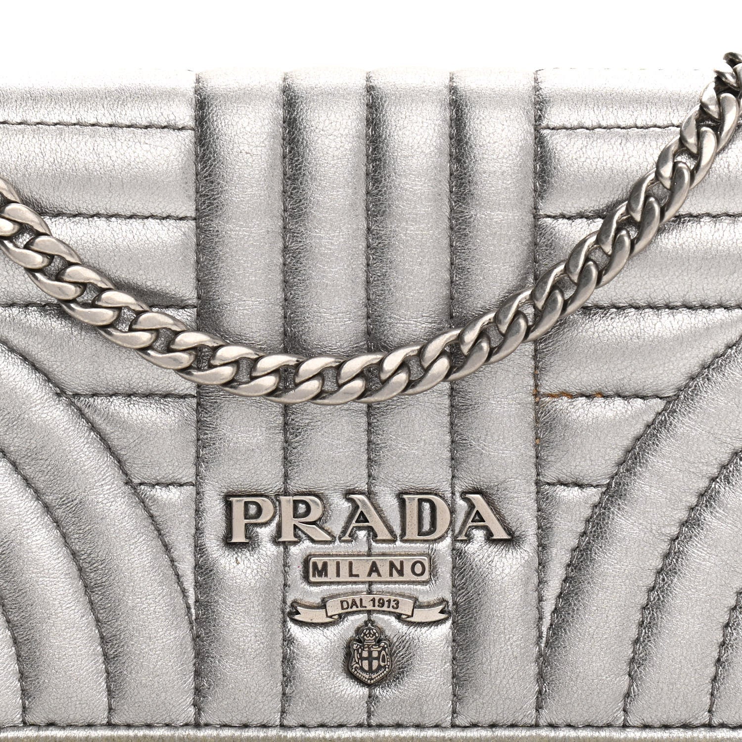 Prada Metallic Nappa Impunture Diagramme Chain Wallet Cromo 7 of 13
