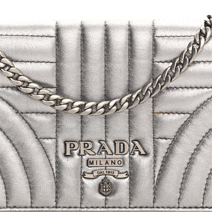 Prada Metallic Nappa Impunture Diagramme Chain Wallet Cromo 7 of 13