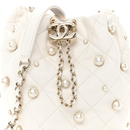 Chanel Lambskin Quilted Pearl About Pearls Drawstring Bag White 9 of 13