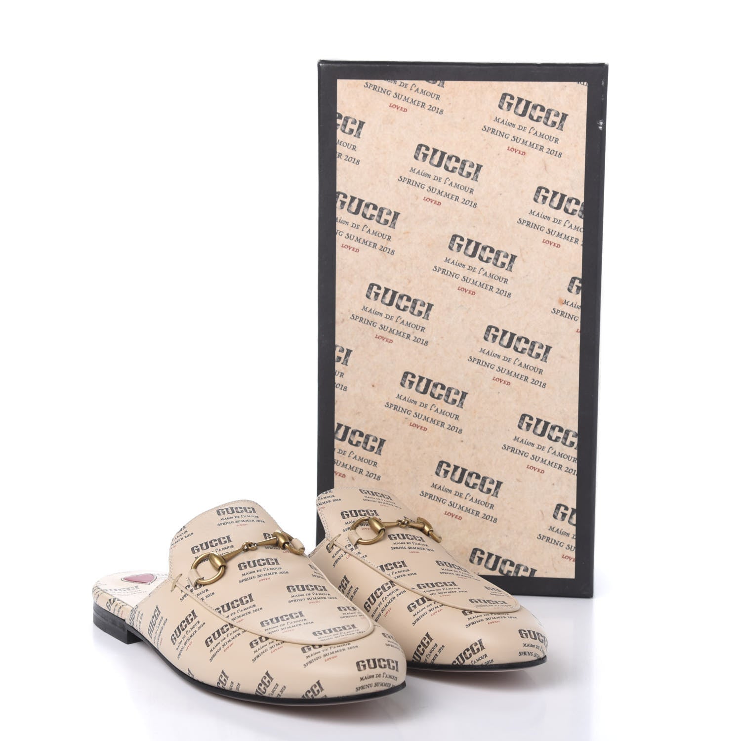 Gucci Calfskin Stamp Print Womens Princetown Slippers 38.5 Soy Black 9 of 9