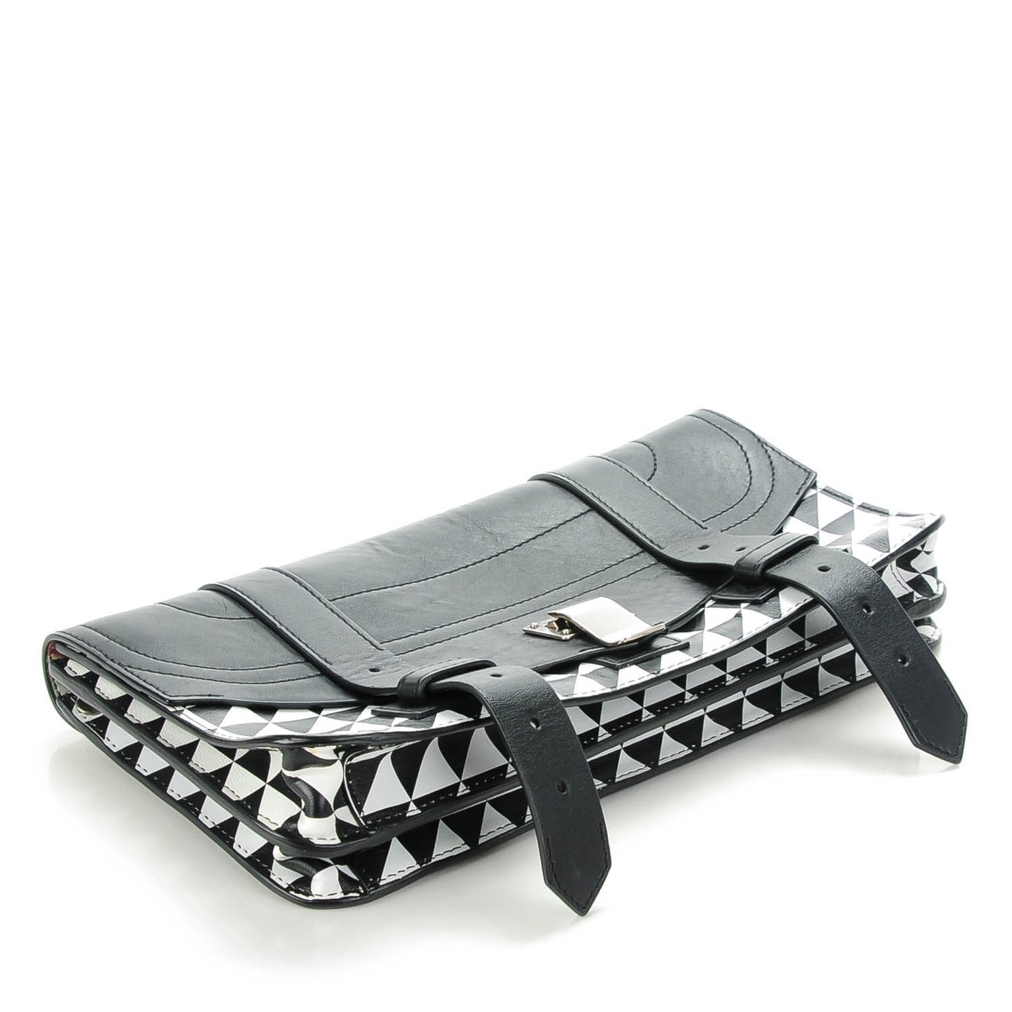 Triangle Print Calfskin PS1 Pochette Clutch Black White