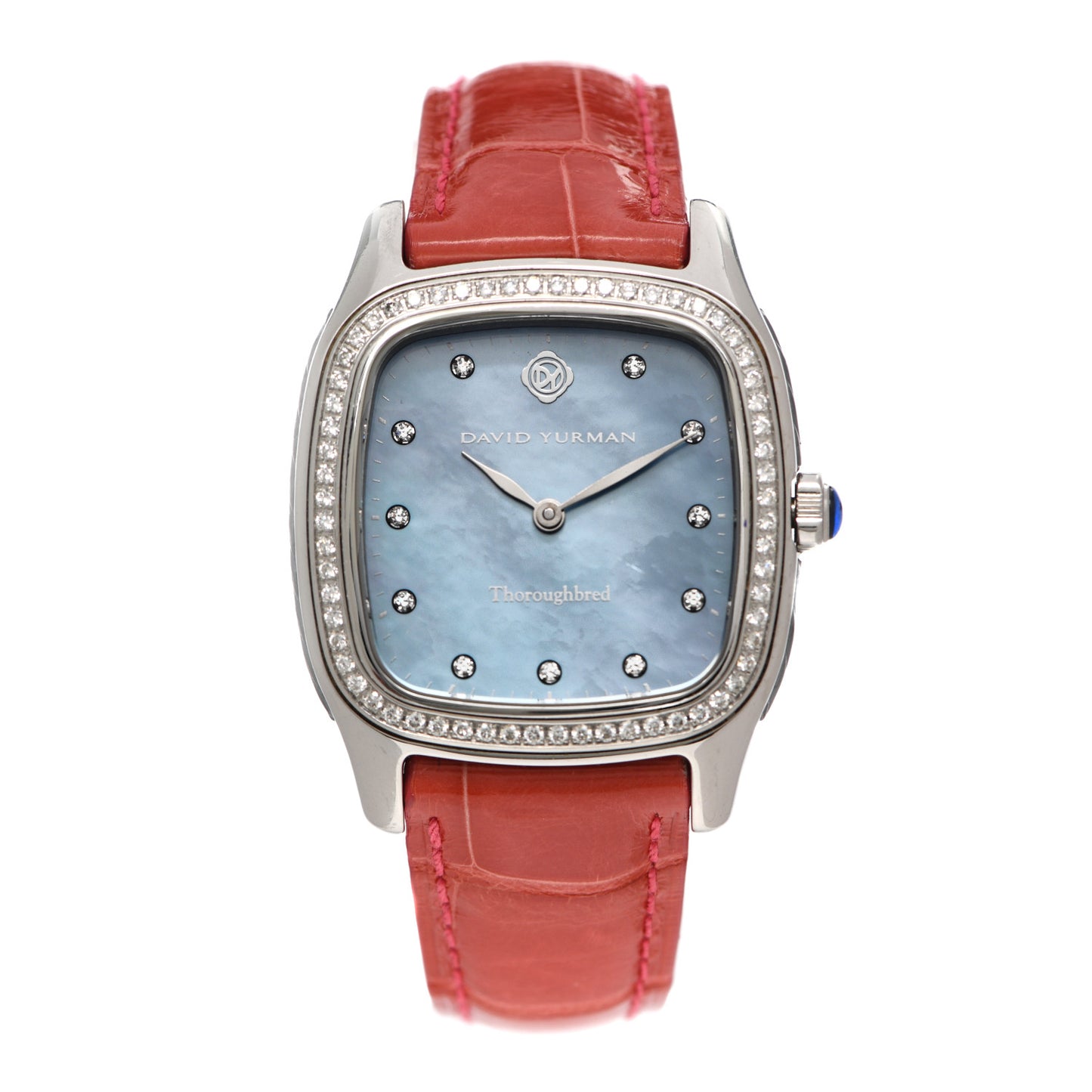 Stainless Steel Alligator Diamond Bezel Blue Mother of Pearl 32mm Thoroughbred Quartz Watch