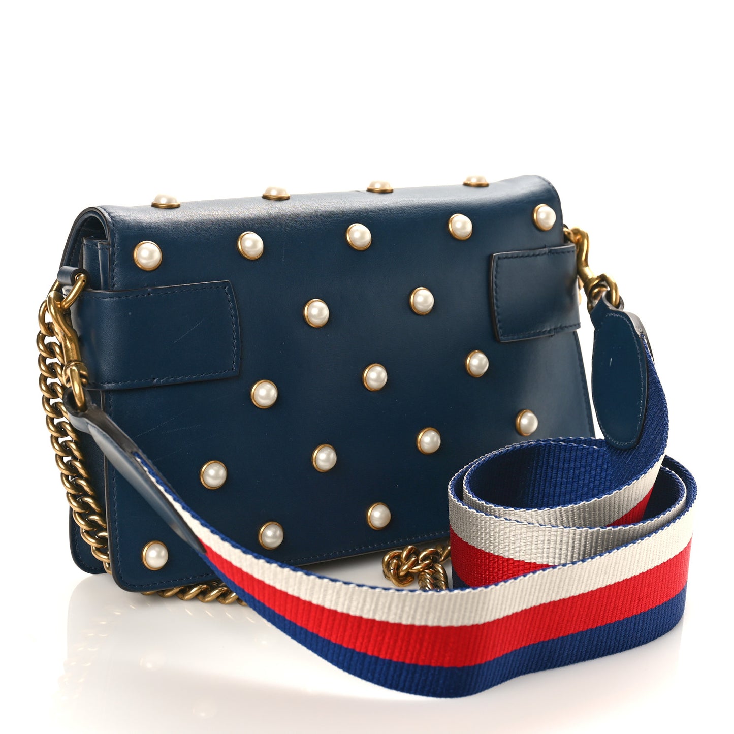 Nappa Pearl Studded Mini Queen Margaret Broadway Shoulder Bag Blue Agata