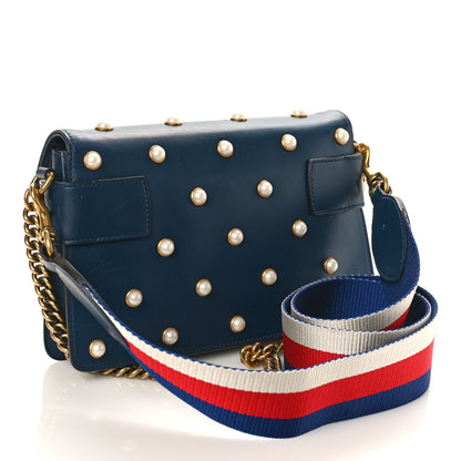 Gucci Nappa Pearl Studded Mini Queen Margaret Broadway Shoulder Bag Blue Agata 3 of 11
