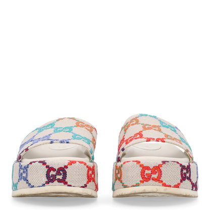 Gucci Linen Psychedelic Mini GG Monogram Angelina Platform 55mm Slide Sandals 39 Multicolor 3 of 11