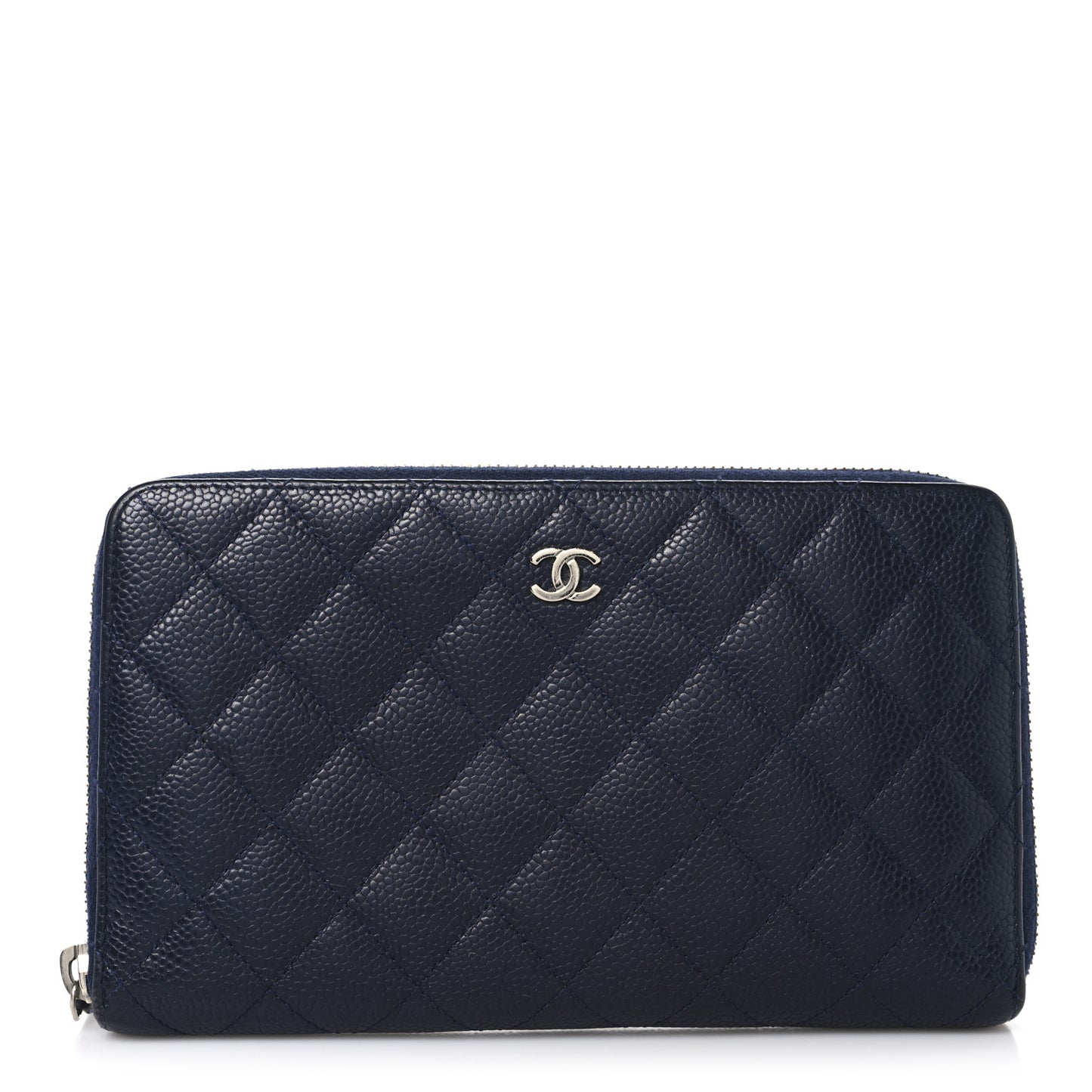 Caviar Quilted Large Zip Around Organizer Wallet Navy