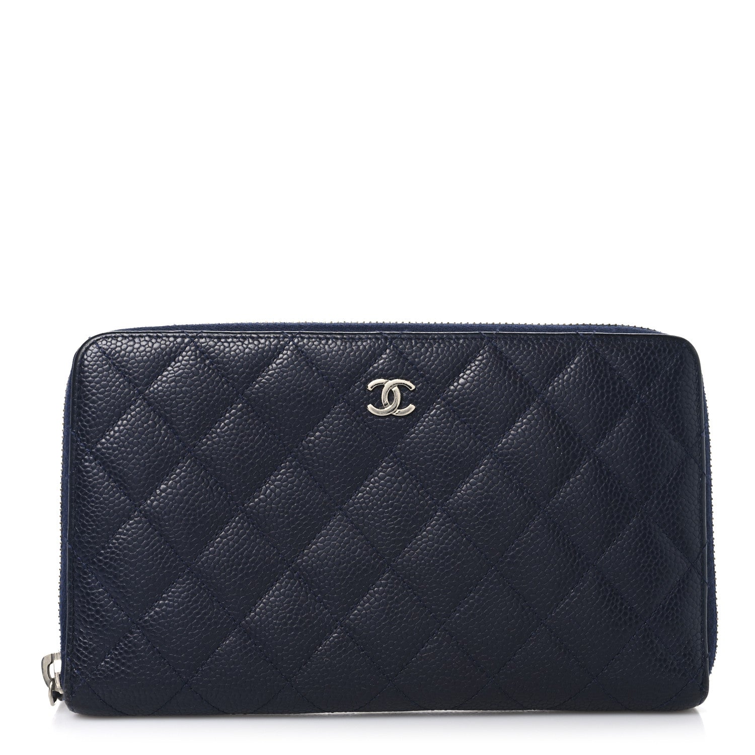 Chanel Caviar Quilted Large Zip Around Organizer Wallet Navy 1 of 8