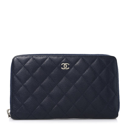 Chanel Caviar Quilted Large Zip Around Organizer Wallet Navy 1 of 8