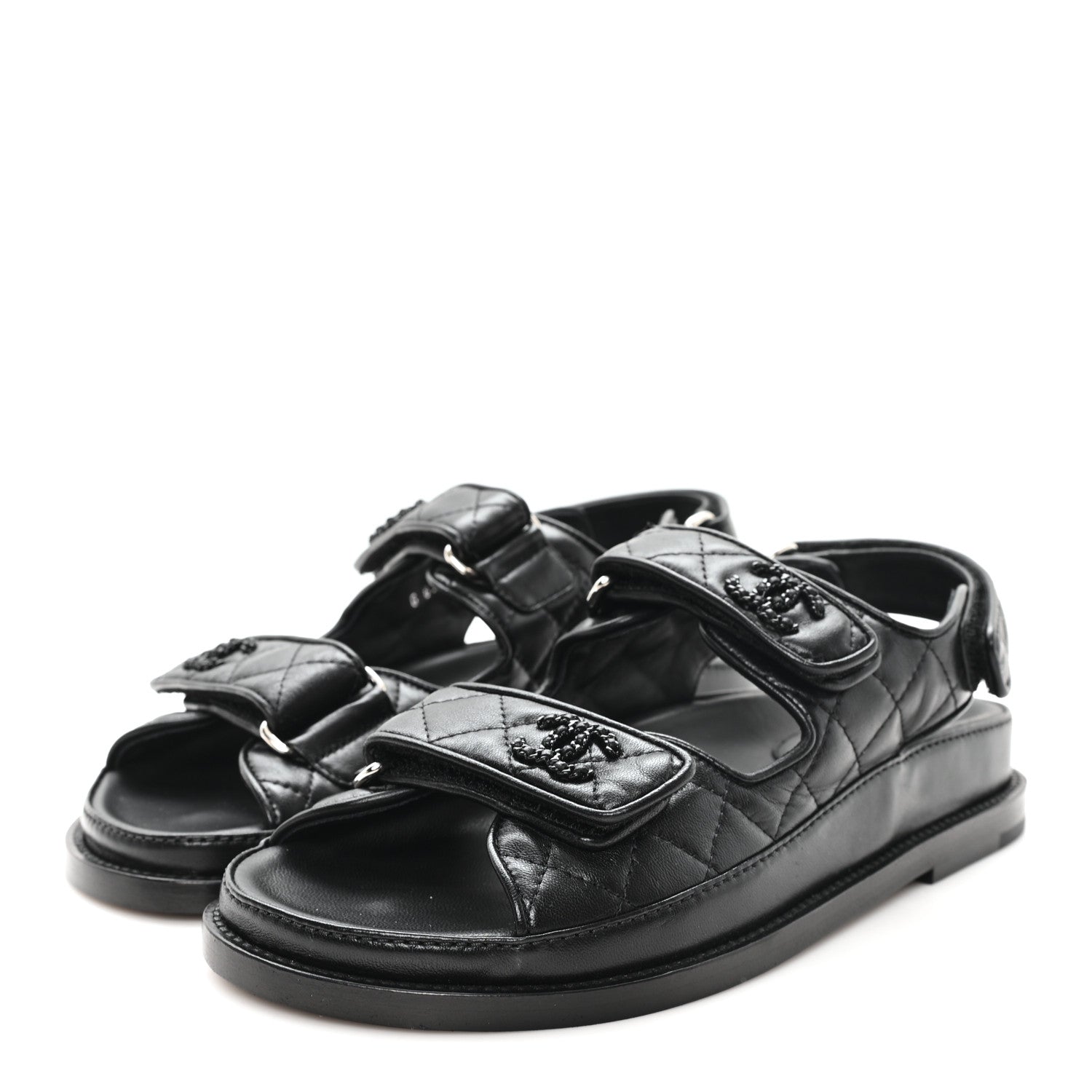 Chanel Lambskin Quilted Velcro Dad Sandals 35.5 So Black 4 of 9