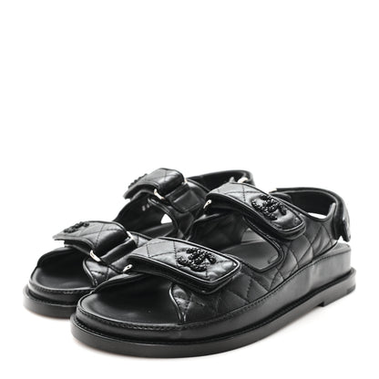 Chanel Lambskin Quilted Velcro Dad Sandals 35.5 So Black 4 of 9