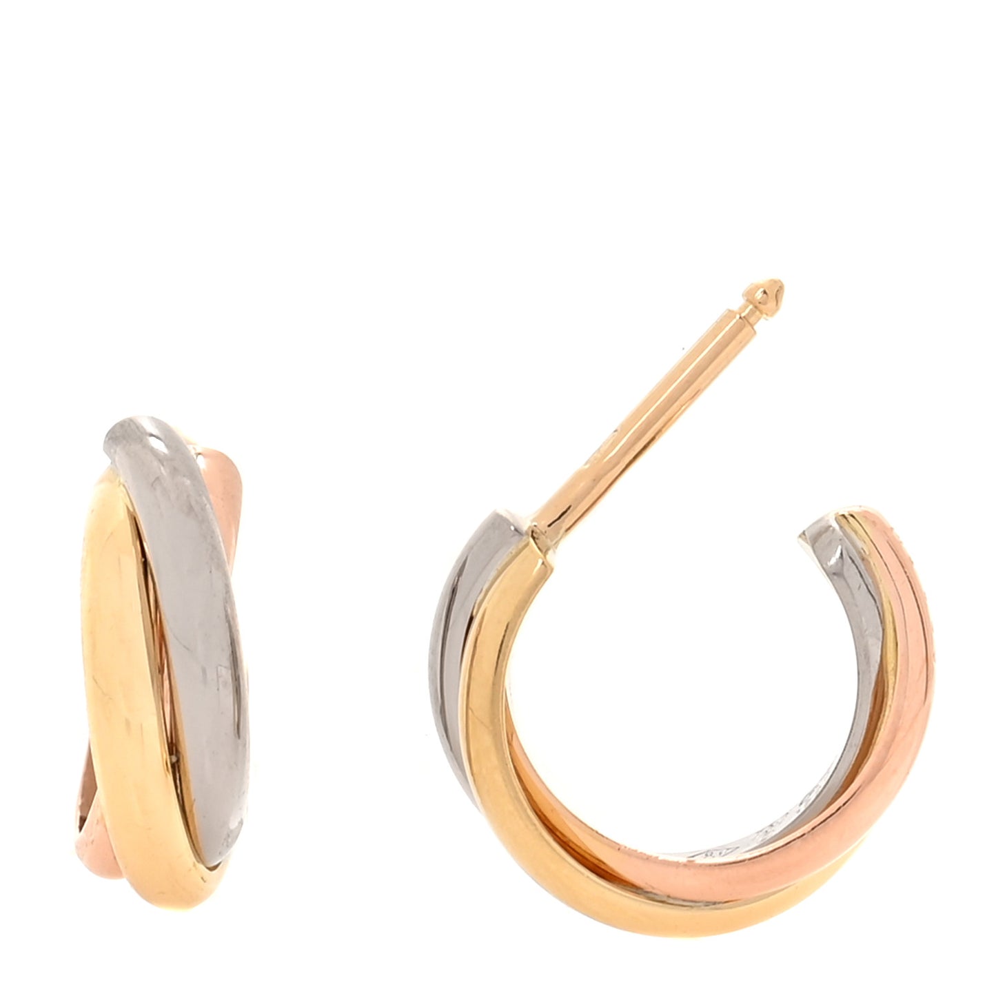 18K Pink Yellow White Gold Small Trinity Hoop Earrings