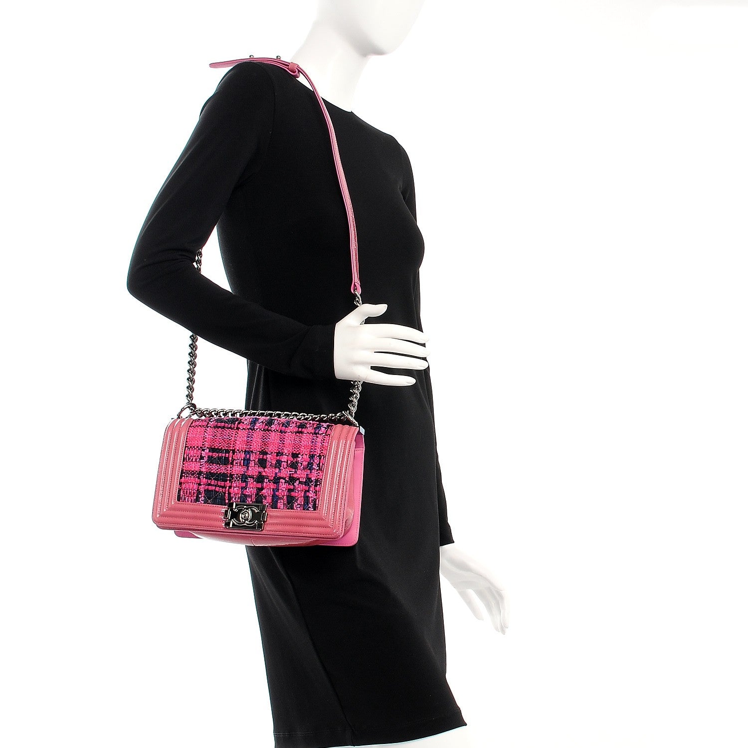 Chanel Patent Tweed Medium Boy Flap Fuchsia 2 of 8
