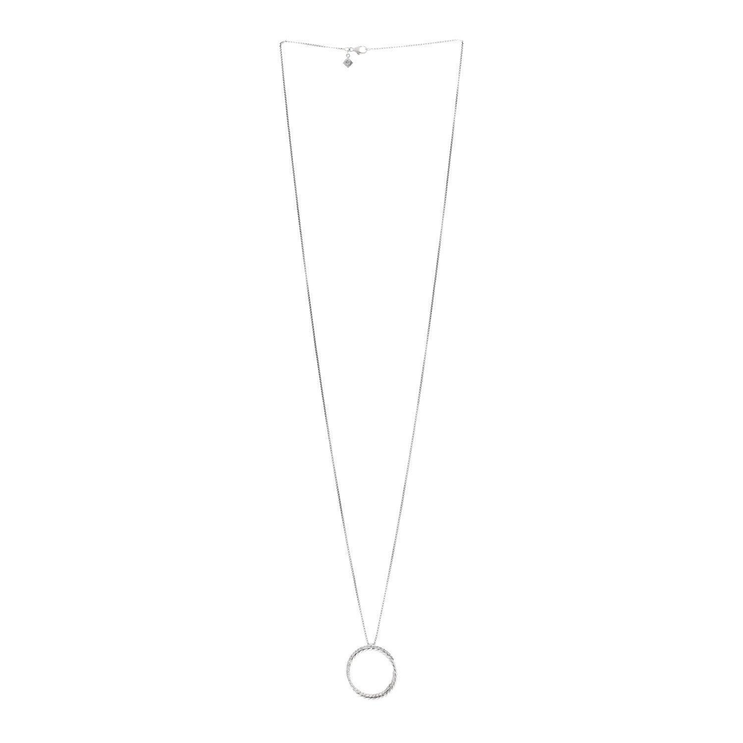 David Yurman Sterling Silver 14K White Gold Diamond Crossover Circle Pendant Necklace 3 of 4