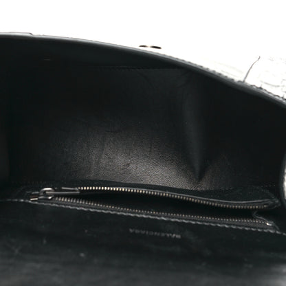 Balenciaga Shiny Calfskin Monochrome Crocodile Embossed Small Hourglass Top Handle Bag Black 5 of 11