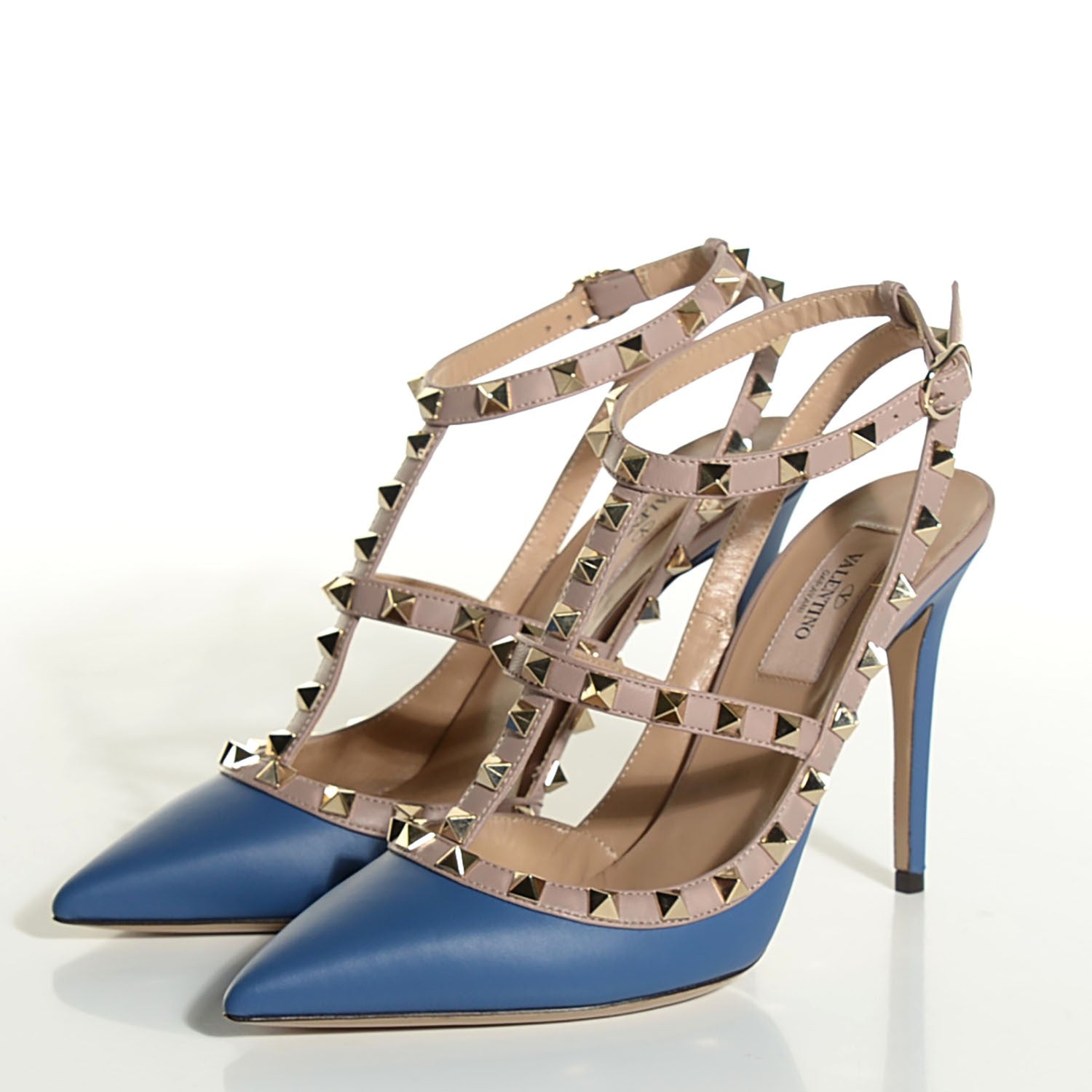 Valentino Garavani Nappa Rockstud Ankle Strap 100mm Pumps 38 Indaco Poudre 3 of 7
