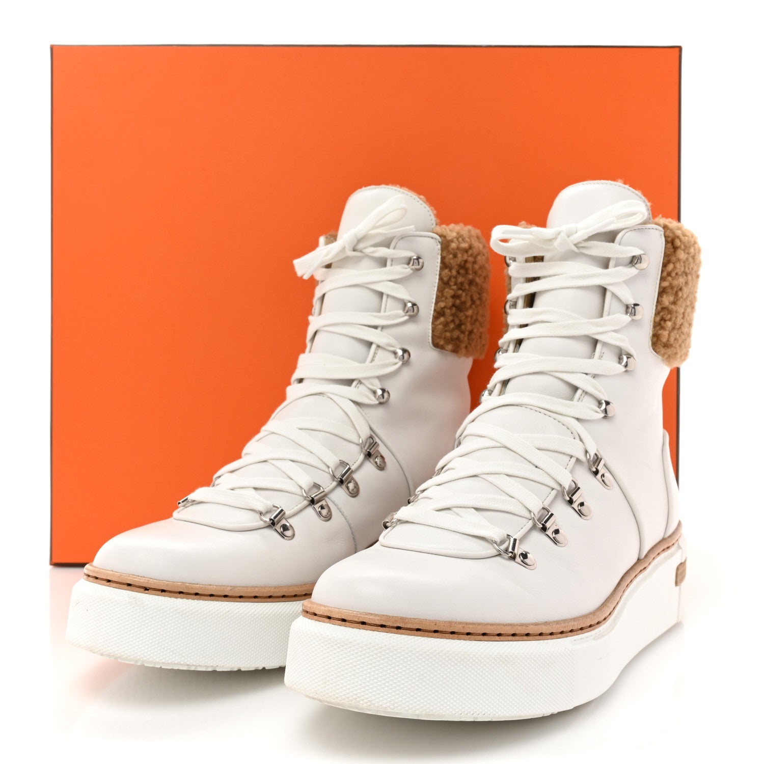 Hermes Calfskin Woolskin Womens Flocon Ankle Boots 40 White Naturel 8 of 8