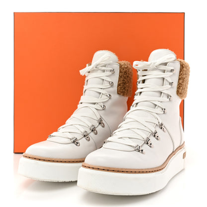 Hermes Calfskin Woolskin Womens Flocon Ankle Boots 40 White Naturel 8 of 8