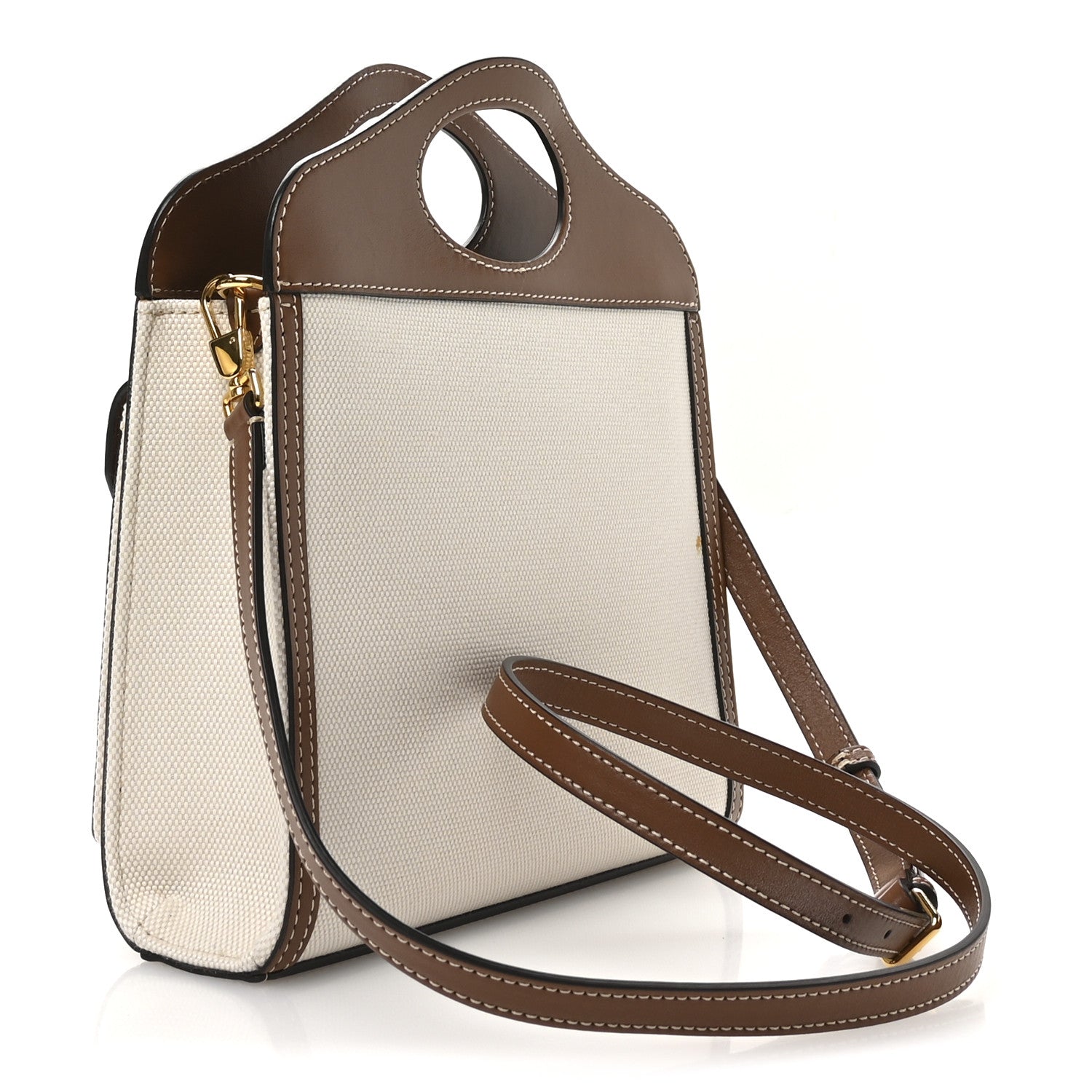 Burberry Canvas Smooth Calfskin Two Tone Mini Pocket Bag Natural Malt Brown 3 of 10