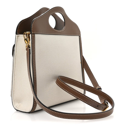 Burberry Canvas Smooth Calfskin Two Tone Mini Pocket Bag Natural Malt Brown 3 of 10